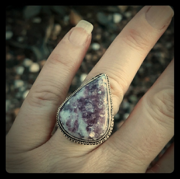 New Lepidolite Antique Design 925 Silver Ring. - Picture 2 of 8